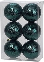 18x Petrol blauwe kunststof kerstballen 6 cm - Cirkel motief - Onbreekbare plastic kerstballen - Kerstboomversiering petrol blauw