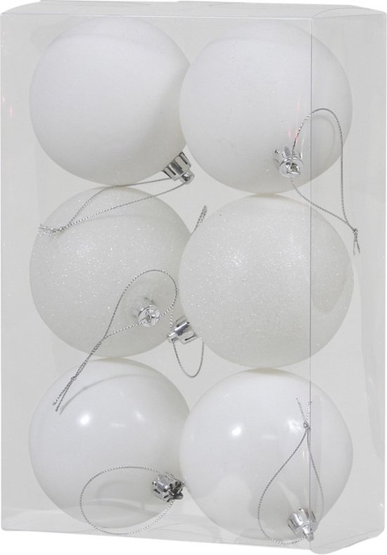 24x Witte kunststof kerstballen 8 cm Glans/mat/glitter Onbreekbare
