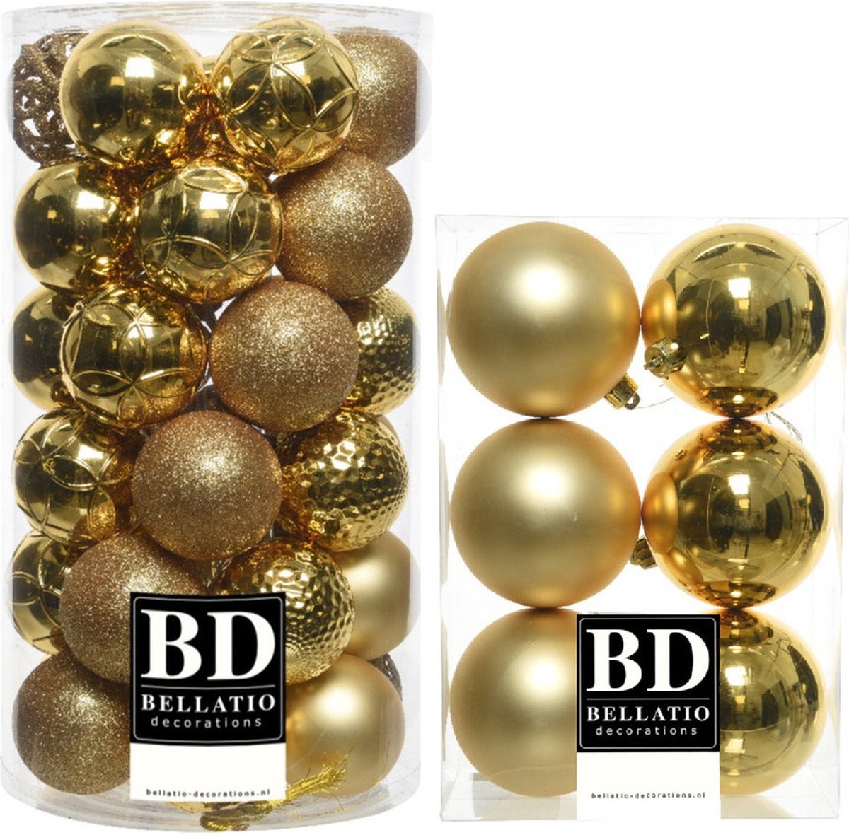 Set van 43 kunststof kerstballen in goud, 6 en 8 cm, glans/mat/glitter mix