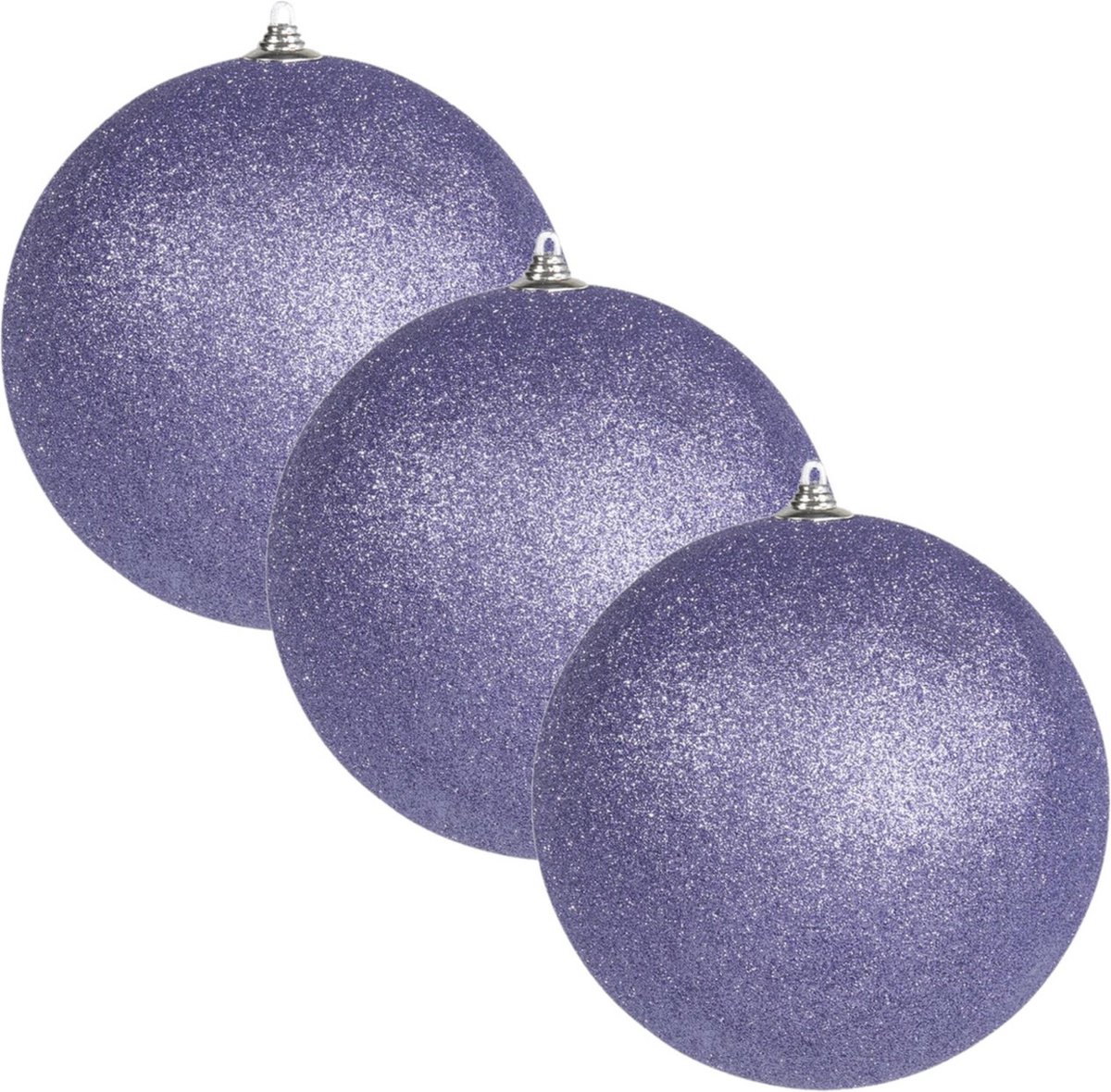 6x Paarse grote glitter kerstballen 13,5 cm - hangdecoratie / boomversiering glitter kerstballen