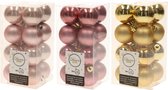 48x Stuks kunststof kerstballen mix goud/lichtroze/oud roze 4 cm - Kleine kerstballetjes - Kerstboomversiering