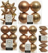 Décorations de Noël de Noël boules/pendentifs de Noël en plastique marron camel 6-8-10 cm paquet de 68x pièces - Décorations Décorations pour sapins de Noël