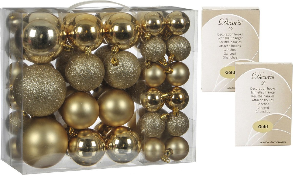 46x stuks kunststof kerstballen goud 4, 6 en 8 cm inclusief kerstbalhaakjes - Onbreekbare gouden kerstballen