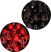Kerstversiering kunststof kerstballen kleuren mix zwart/ rood 4 en 6 cm pakket van 80x stuks