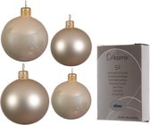 Compleet glazen kerstballen pakket champagne glans/mat 38x stuks - 18x 4 cm en 20x 6 cm - Inclusief 50x haakjes