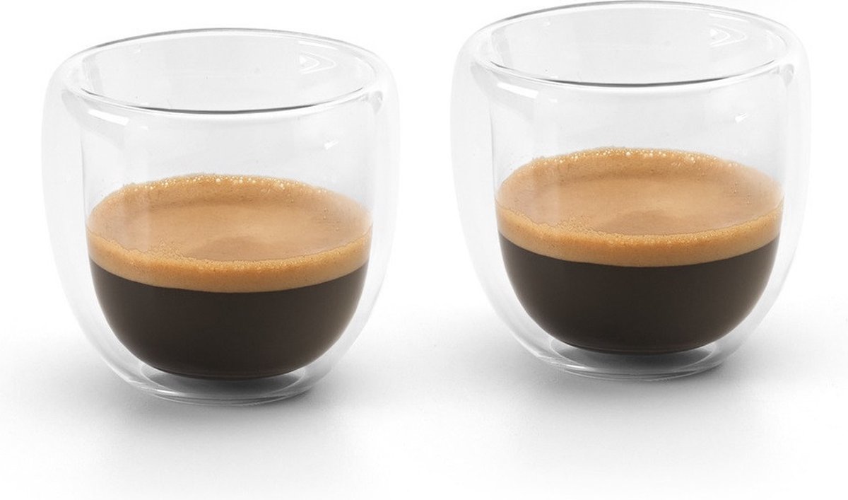 Koffieglazen - dubbelwandig - 8x stuks - espressoglazen - 70 ml - transparant
