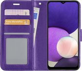 Hoes Geschikt voor Samsung M22 Hoesje Book Case Hoes Flip Cover Wallet Bookcase - Paars.
