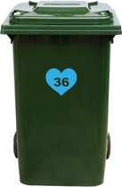 Autocollant Kliko / Autocollant poubelle - Coeur - Numéro 36 - 18,5x16,5 - Blauw clair