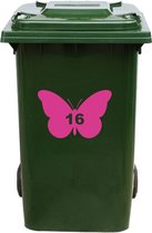 Kliko Sticker / Vuilnisbak Sticker - Vlinder - Nummer 16 - 14x21 - Roze