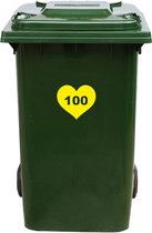 Kliko Sticker / Vuilnisbak Sticker - Hart - Nummer 100 - 18,5x16,5 - Geel