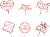 Festivz  - 6 Stuks Rose Happy Birthday Taarttopper & Caketopper Set – Taartversiering – Decoratie Topper - Verjaardag