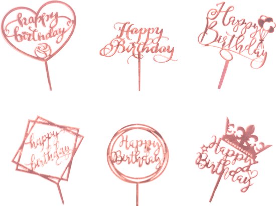 Festivz - 6 pièces Rose Happy Birthday Cake Topper & Cake Topper Set -  Décoration de