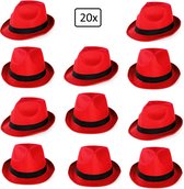 20x Festival hoed rood met zwarte band - Hoofddeksel hoed festival thema feest feest party