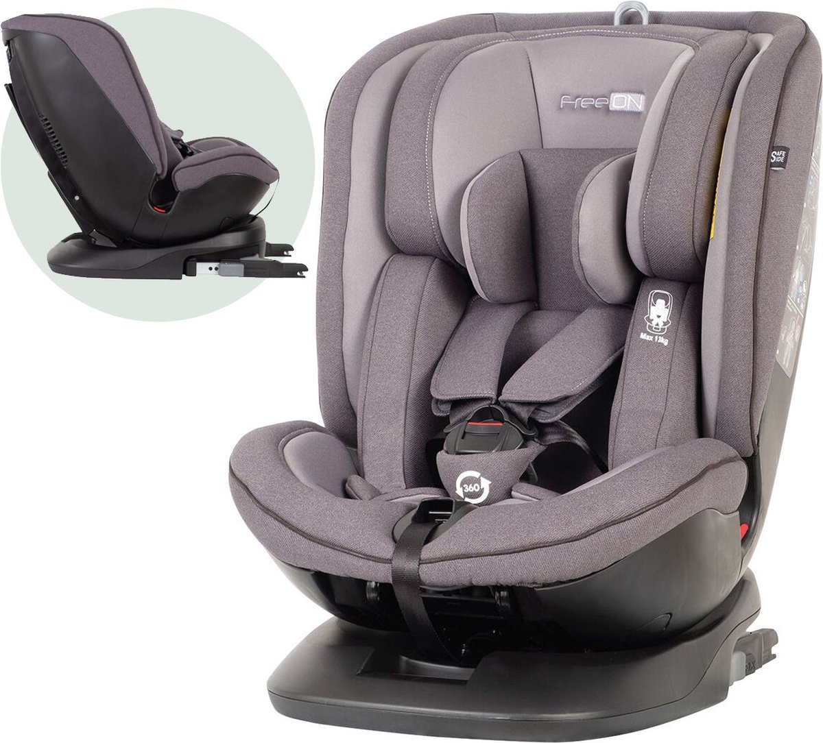 FreeON autostoel Atlas 360° met isoFix Donkergrijs (0-36kg) - Groep 0-1-2-3 autostoel voor kinderen van 0 tot 12 jaar