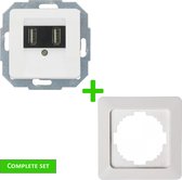 KOPP Milano USB stopcontact - 2 voudig - Complete set - Wandcontactdoos + afdekraam - Inbouw - 1400 mA - Wit