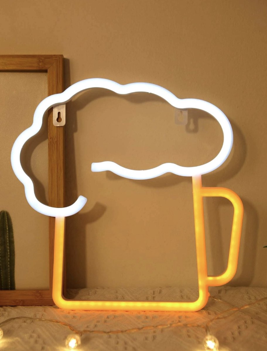 WIOSOUL Neon Bierbord – USB/Batterij – Warm Wit/Roze – Bar Decoratie 35x14 Cm