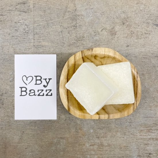ByBazz, 2 white musk geurblokjes met houten schaaltje, huisparfum, amberblokjes, cadeau-set