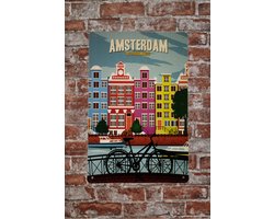 Amsterdam - Wandbord - Metalen wandbord - Mancave - Metalen bord - Mancave decoratie - Tekst bord - Metal sign - Decoratie - 20x 30cm - Wandbord - Metalen borden - Uniek - UV bestendig - Eco vriendel