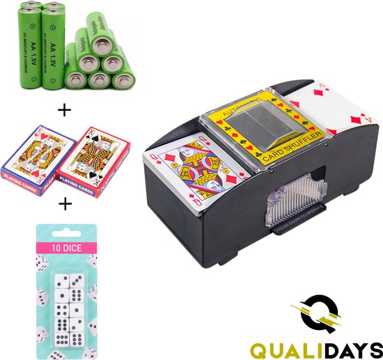 Afbeelding van het spel Qualidays kaartenschudmachine - incl. 2 gratis set speelkaarten - kaarten - poker - incl. batterijen - Speelkaarten Schudder - Kaarten Schudmachine - Automatische Kaartschudder