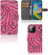 PU Etui Housse en PU Cuir Portefeuille de Protection iPhone 14 Pro Max Coque Téléphone Swirl Pink