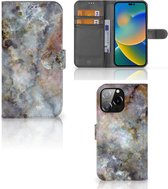 GSM Hoesje iPhone 14 Pro Max Book Cover Marmer Grijs