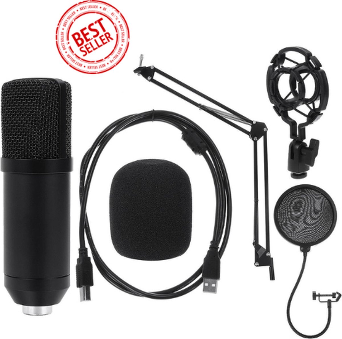 Microfoon Arm - Incl. Microfoon - Microfoon Statief - Standaard - Popfilter - Pc - Laptop - Studio - Opname - Zwart