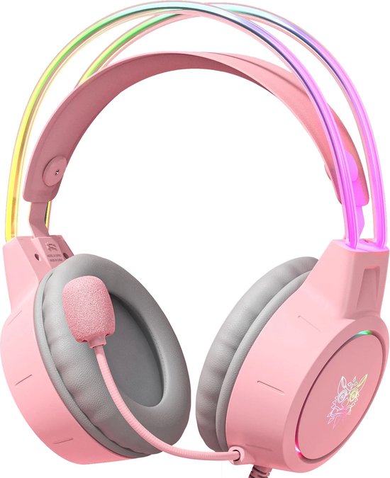 ONIKUMA X15 PRO PINK RGB Light Noise Cancelling Headphones - Roze gaming  koptelefoon... | bol