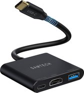 SAMTECH USB-C naar HDMI 3 in 1 - 4K@30Hz HDMI - Adapter - Hub - USB 3.0 - USB-C Fast Charge - 3in1 Adapter - Metallic Black- Aluminium