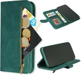 Apple iPhone 14 Plus Case Emerald Green - Étui portefeuille de Luxe en similicuir avec fermeture à glissière