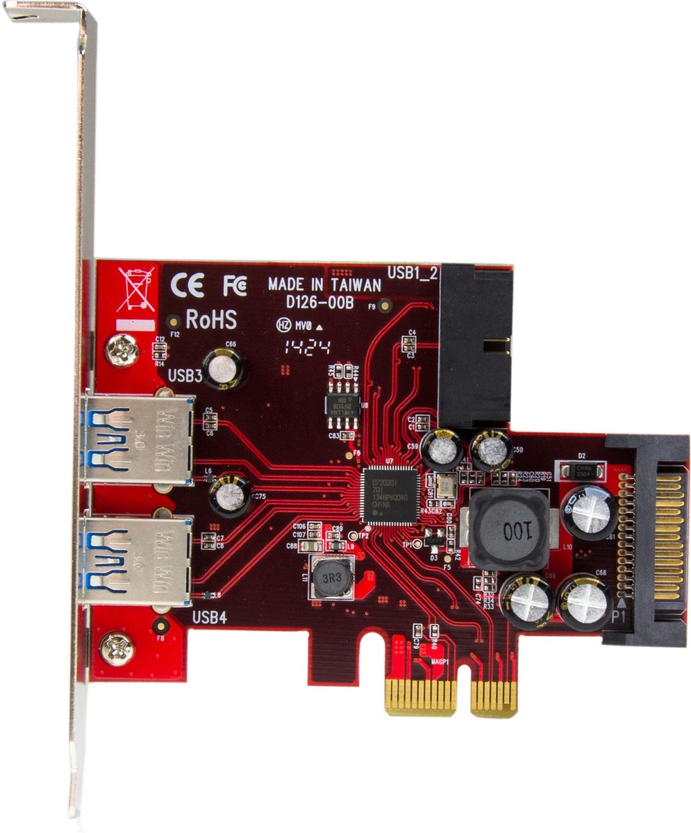 QNINE Carte dextension USB 3.0 Superspeed 7 Ports PCIe 5 Ports externes USB 3.0 et 2 Ports USB 3.0 internes avec façade Avant 3,5 Pouces et 2 câbles dalimentation 