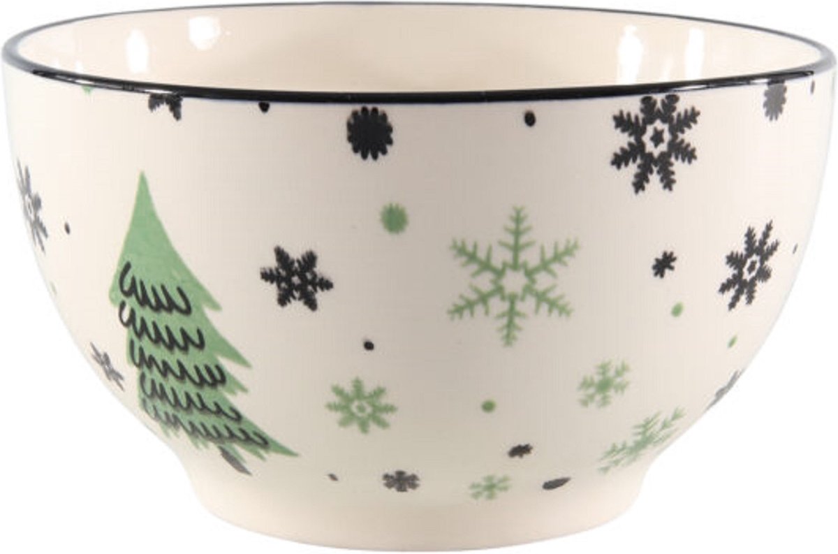 Schaaltjes porselein met kerstboom afbeelding Ø14cm set van 6