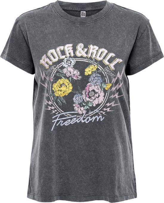 Jacqueline de Yong T-shirt Jdyfarock S/s Print Top Jrs 15201027 Black/rock&rol Dames Maat - L