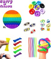 Happy Trendz® 12 Delig Fidget Toys Pakket -  Popit XL 20 CM X 20 CM Rainbow Stress verlichtend - Concentratie - Stretchy  Noodle - Snapperz - Mesh and Marble -  20cm Rainbow - Top Cadeau
