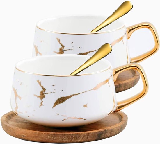 Keramische kopjes, witte koffiemokset, set van 4, grote porseleinen mok for capuccino, koffie, thee, cacao, 600 ml