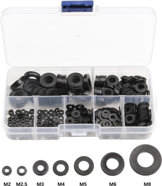 600 Stuks Platte Ring Staalvezel Ringen Assortiment - 12 Maten Sanitair Vezel Wasmachine Met Opbergdoos