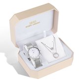 Boerni Aibisino Horloge en Ketting Zilver kleur luxe geschenk set | Crystal glass | Premium kwaliteit uurwerk Quartz Japan | Diamand | Mineraal | Geschenk | Fashion | Elegant | Dames | Vrouw |  Black Friday