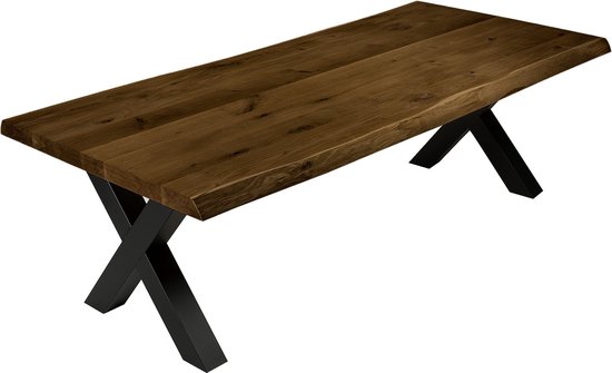 Table tronc d'arbre - Table à manger Acacia - Pieds de table Metal Matrix noir - 200x100
