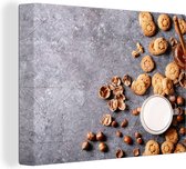 Tableau Peinture Lait - Biscuits - Noix - Épices - Automne - 120x90 cm - Décoration murale