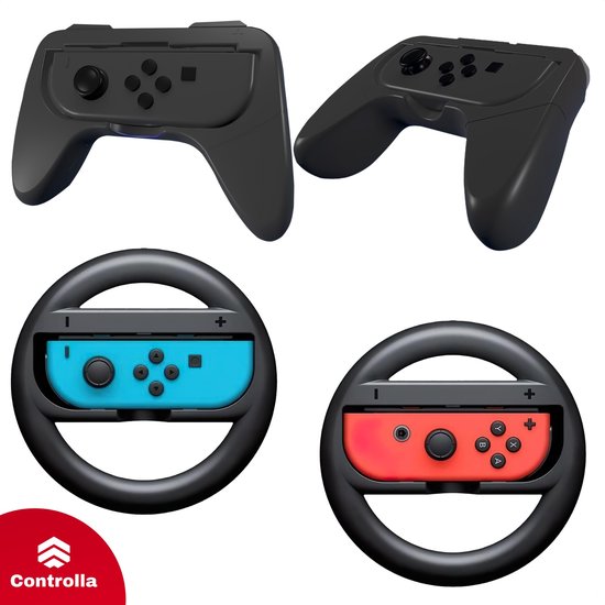 Accessoires geschikt voor Nintendo Switch Joy Con – Stuur en Controller houder – Zwart