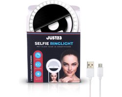 JUST23 Ringlamp voor Telefoon, Laptop & Tablet – Selfie Ring light – Make Up LED lamp – Tiktok - Zwart