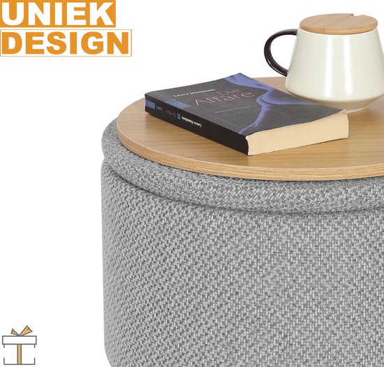 Happyment® Pouf moderne - Repose-pieds avec espace de Opbergbox - Boîte de rangement hocker - Boîte siège avec couvercle - 2en1 - 39x39x40cm - Grijs