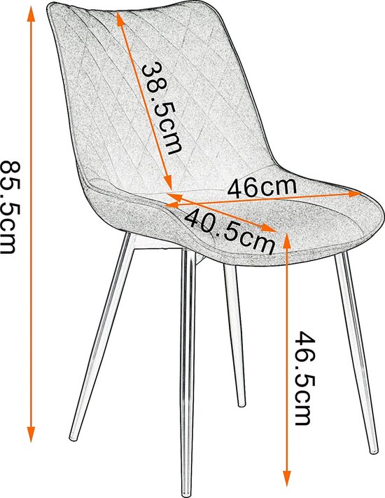 CLIPOP Eetkamerstoel 2/4st Set fluweel Stoel met armleuningen en metalen poten Gestoffeerde stoel Keukenstoel Lounge stoel Vrijetijdsstoel (4, Grijs