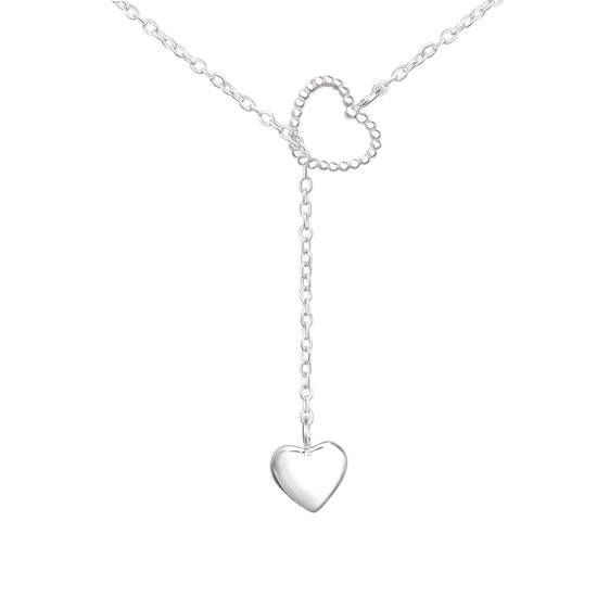 Joy|S - Zilveren hartjes ketting verstelbaar 65 cm - extra lange ketting - xl