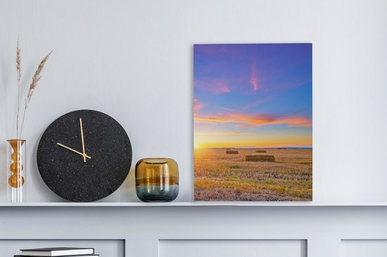 Canvas Schilderij Stro - Zon - Lucht - Landschap - 30x40 cm - Wanddecoratie