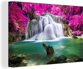 Canvas schilderij - Waterval - Bomen - Roze - Natuur - Canvas doek - 60x40 cm - Canvas natuur - Foto op canvas - Muurdecoratie - Woonkamer