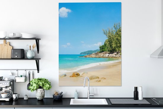 Toile Peinture Plage - Mer - Plantes - Tropical - 90x120 cm - Décoration murale