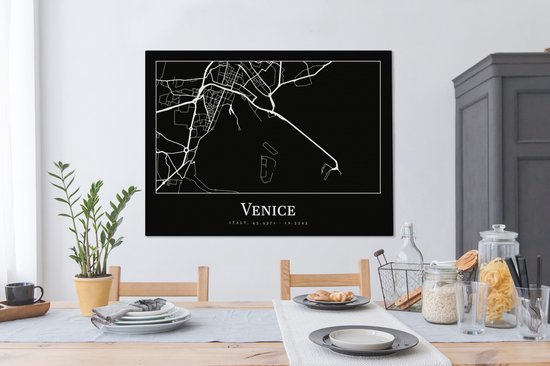 Canvas Schilderij Stadskaart - Venetië - Kaart - Plattegrond - Venice - 120x90 cm - Wanddecoratie