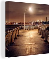 Tableau Toile Ville - Lampadaire - Nuit - 90x90 cm - Décoration murale