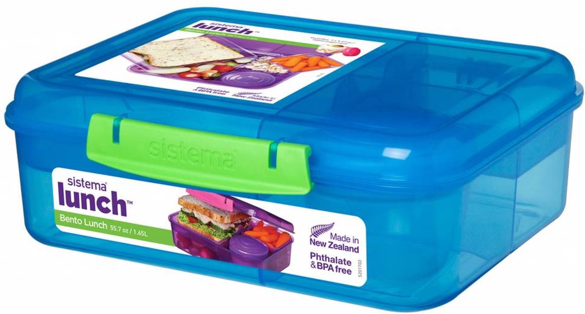 Bento Lunchbox 1.65L met Yoghurtpotje - Blauw