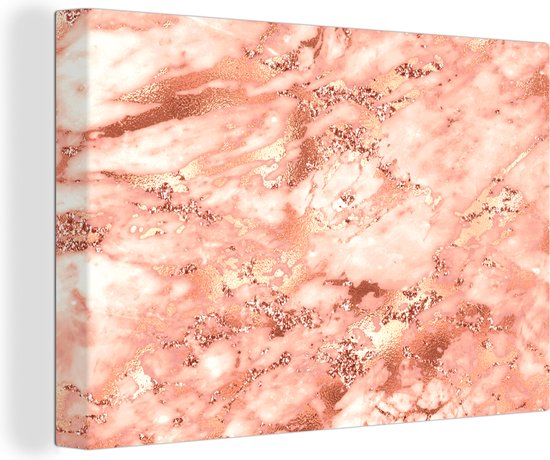 Canvas Schilderij Marmer - Glitter - Rose goud - 90x60 cm - Wanddecoratie